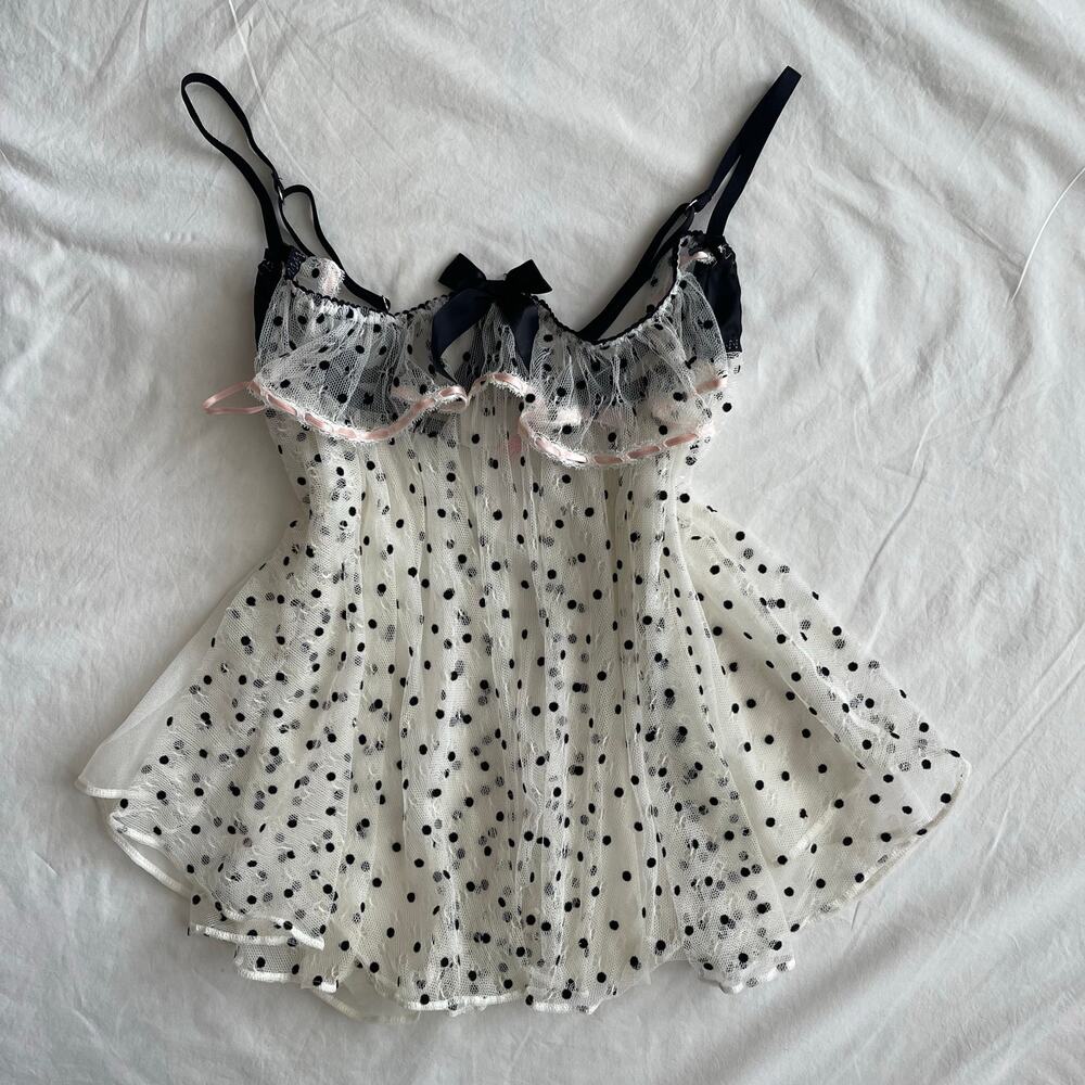 Vintage Victoria's Secret babydoll top with sheer polka dot fabric - size S